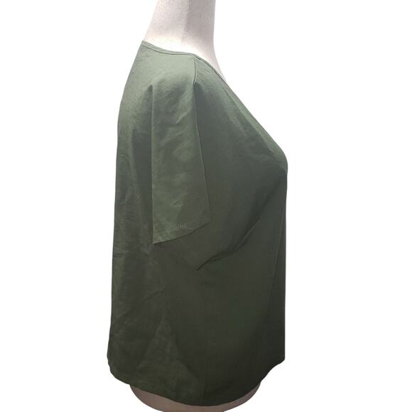 Olive Green Blouse XL Textured Minimalist Fall Top Earthy Neutral Layer - Picture 4 of 9